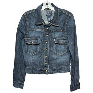 Lucky Brand Tiffany Snap Button Jacket Classic Dark Wash Denim Trucker Jacket